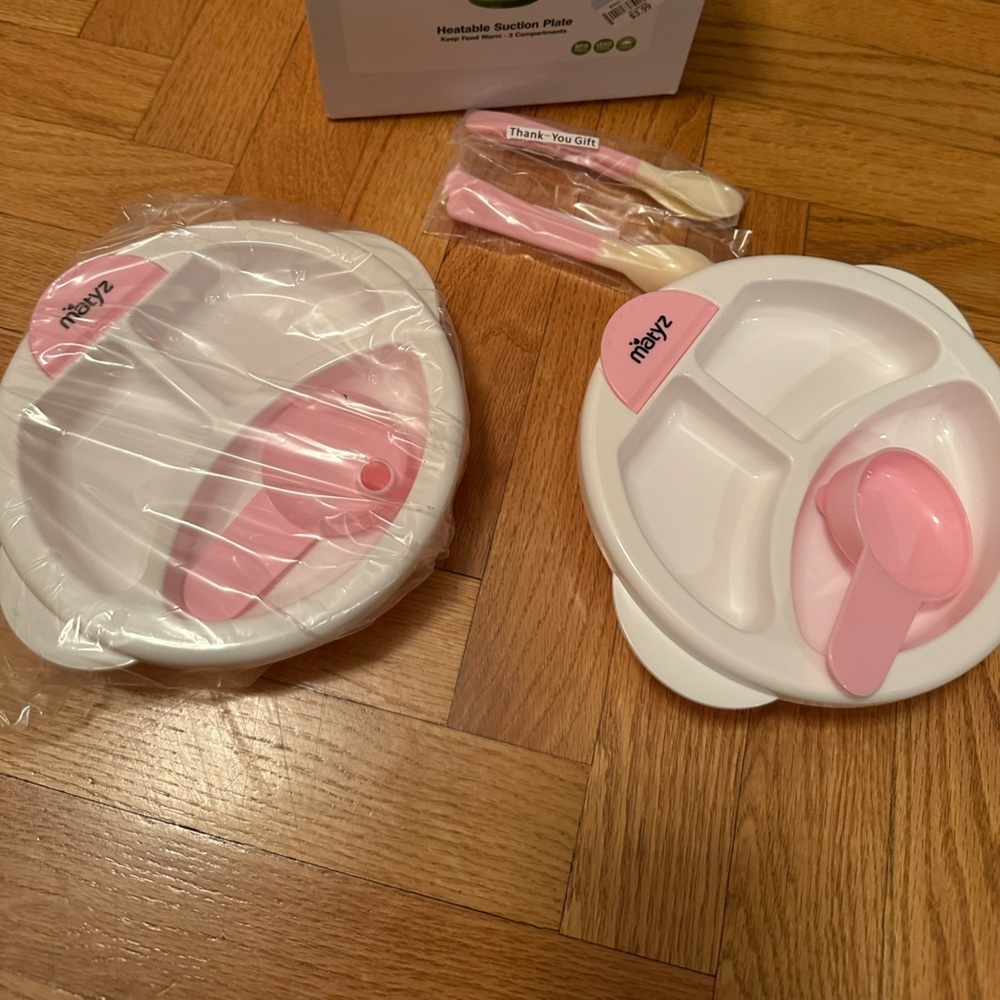 Set of 2 Matyz baby feeding suction warm plate and spoons PINK - Picture 3 of 5